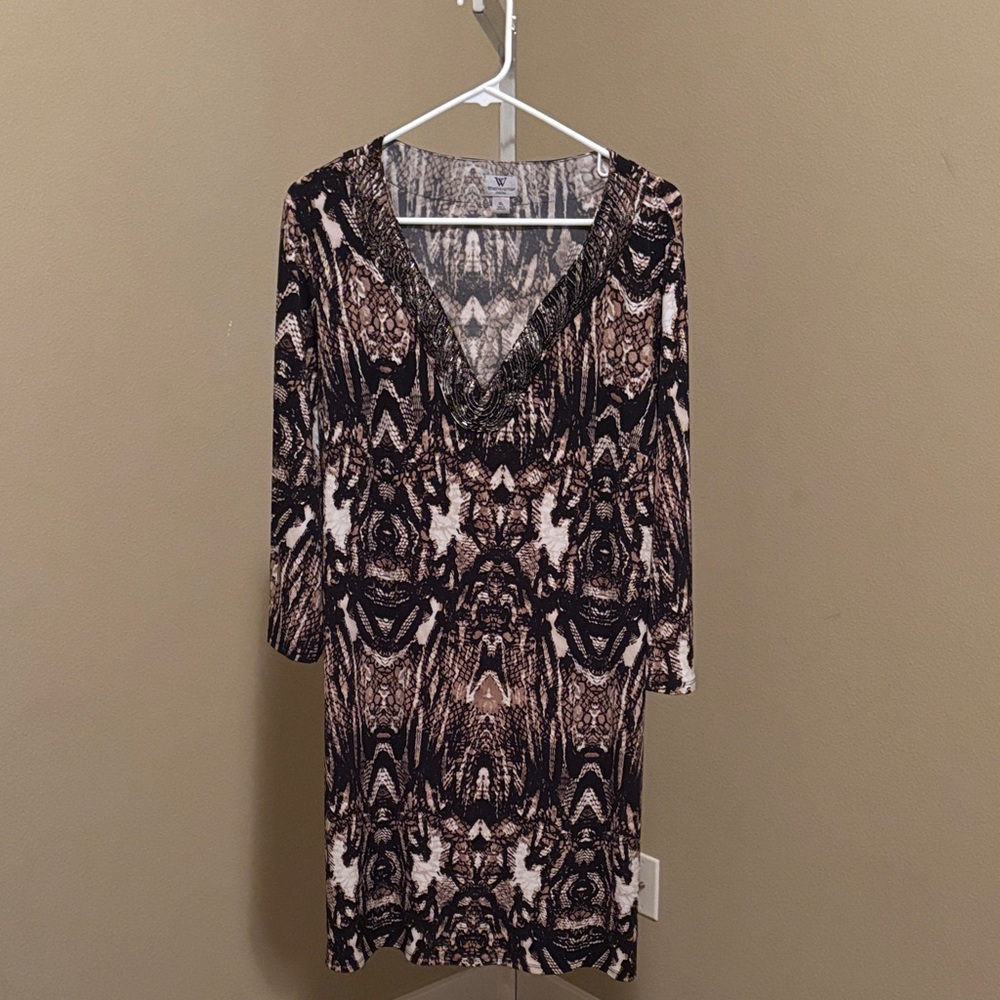 Worthington Black and Cream Long Sleeve Dress